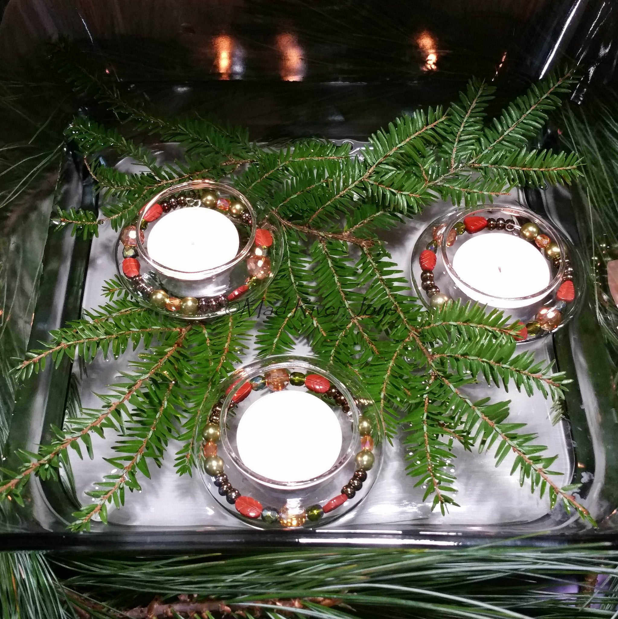 Tea Lights--Floating--Autumn Beaded Tea Light Set