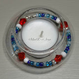 Tea Lights--Floating--Nautical Red White Blue Beaded Tea Light Set