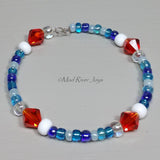 Tea Lights--Floating--Nautical Red White Blue Beaded Tea Light Set