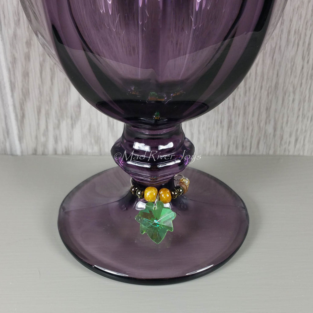 Wine Glass Charms--Glass Crystal Leaf--Mottled Sand