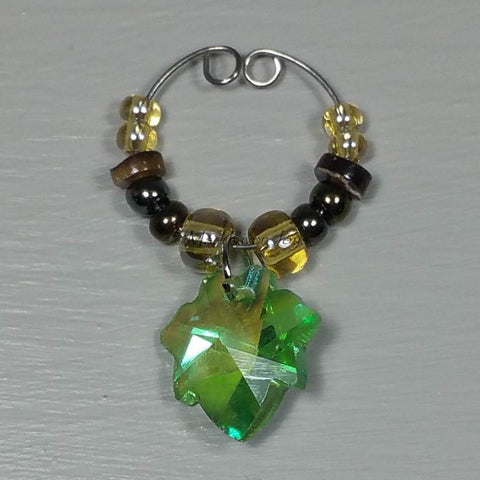 Wine Glass Charms--Glass Crystal Leaf--Beige Transparent