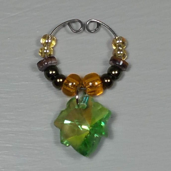 Wine Glass Charms--Glass Crystal Leaf--Topaz Transparent