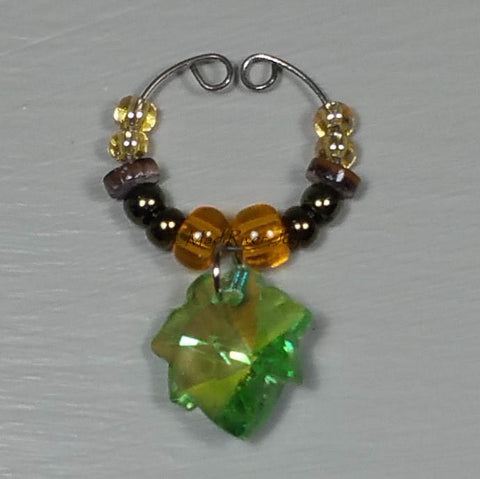 Wine Glass Charms--Glass Crystal Leaf--Topaz Transparent