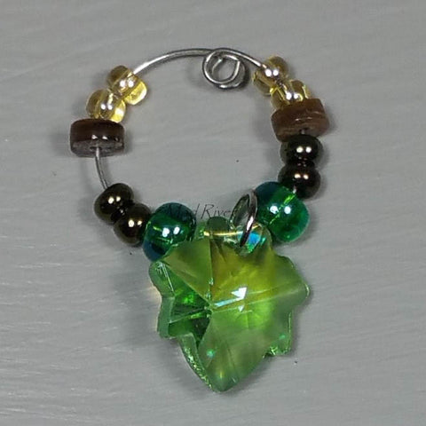 Wine Glass Charms--Glass Crystal Leaf--Dark Green AB