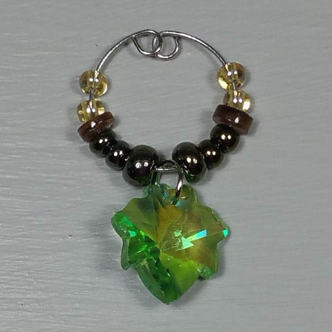 Wine Glass Charms--Glass Crystal Leaf--Bronze