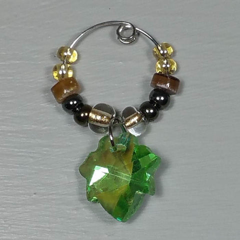 Wine Glass Charms--Glass Crystal Leaf--Gold/Clear