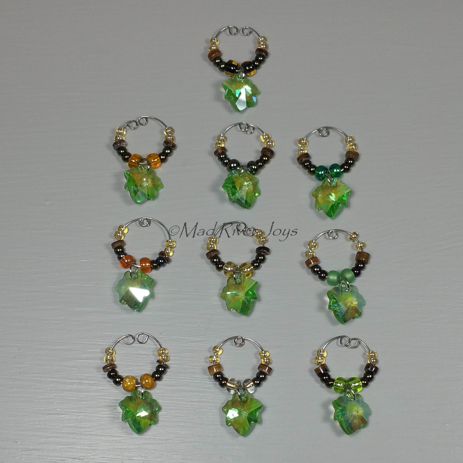 Wine Glass Charms--Glass Crystal Leaf--Mottled Sand