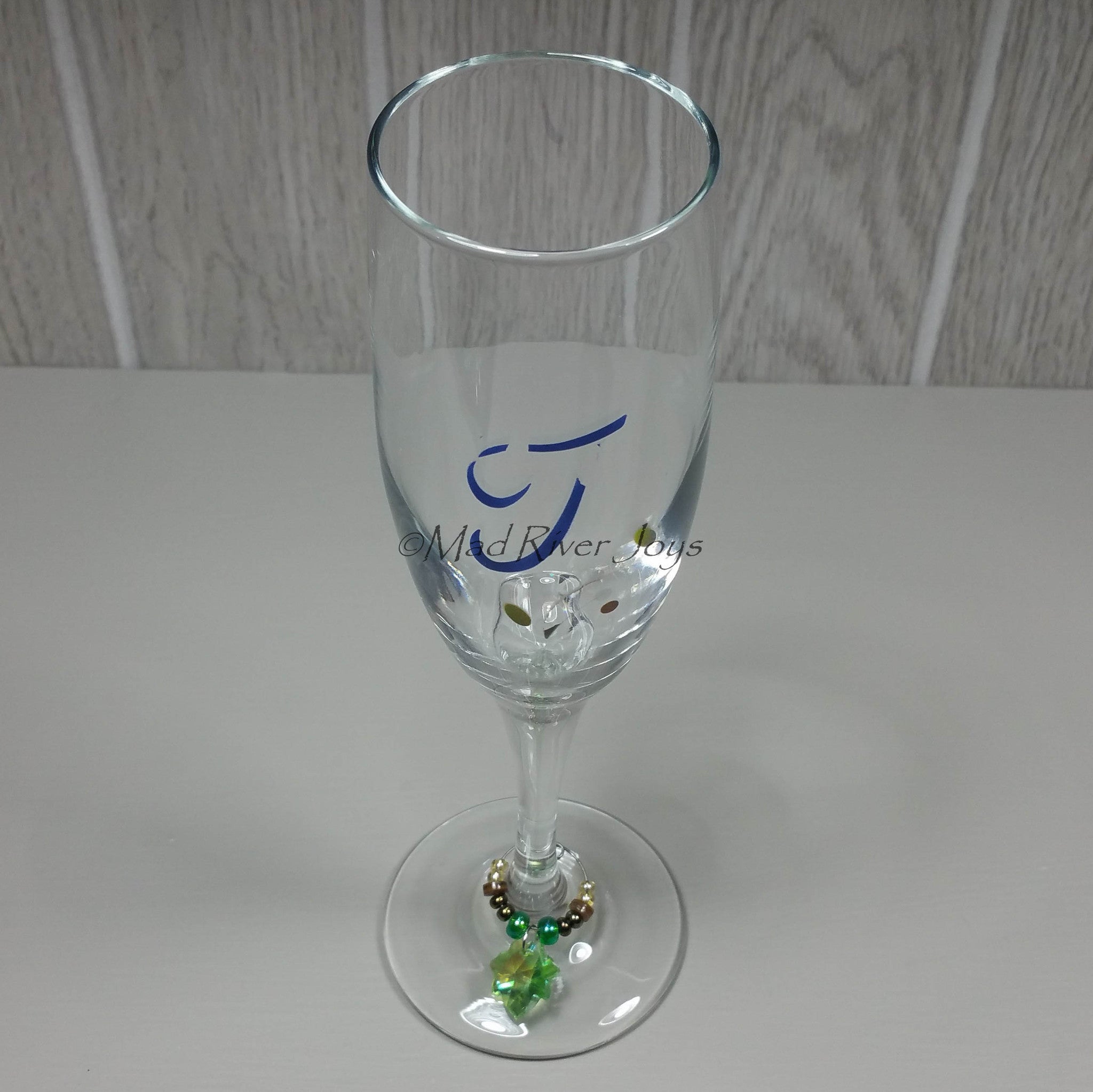 Wine Glass Charms--Glass Crystal Leaf--Gold/Clear