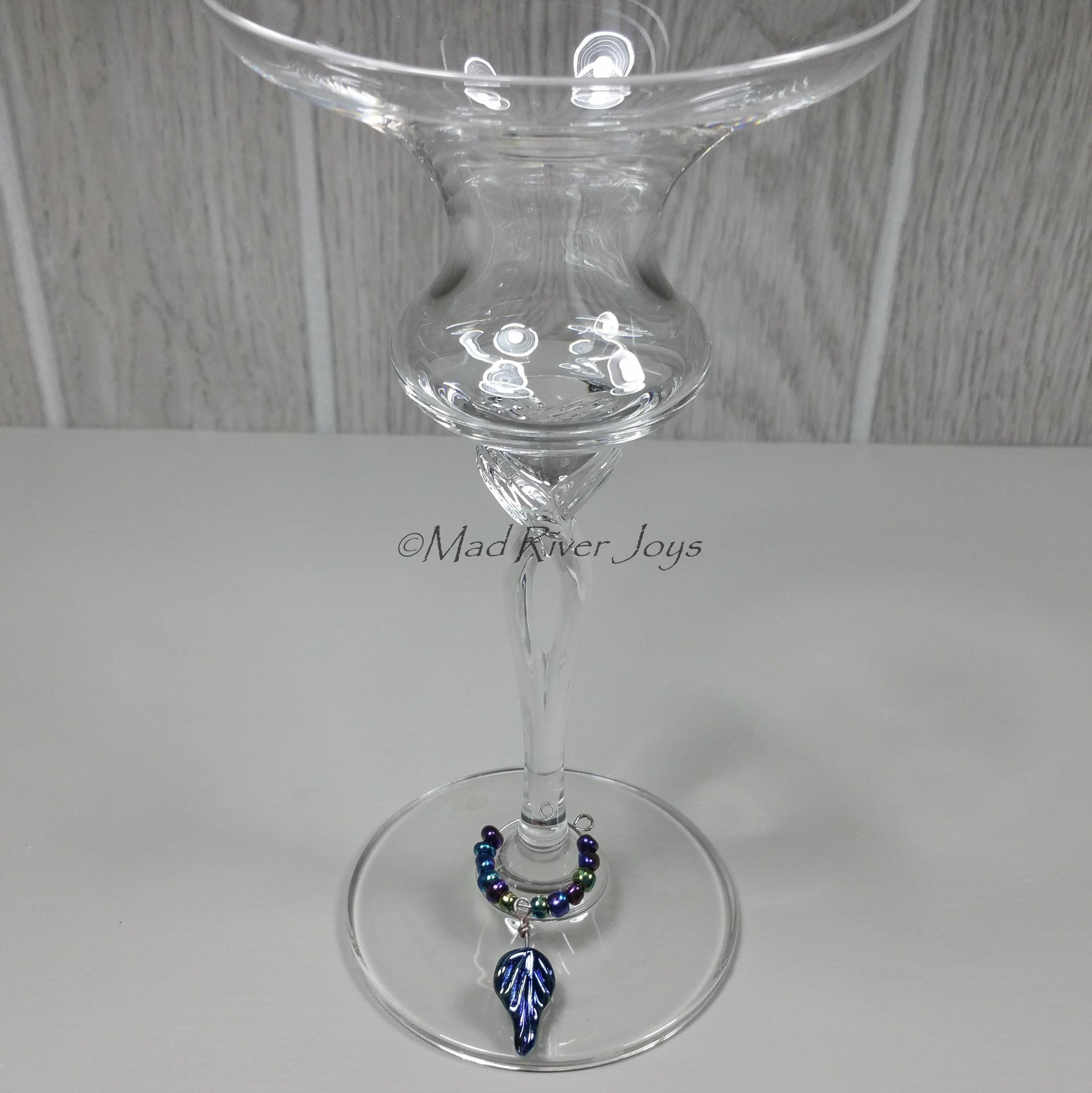 Wine Glass Charms--Lampwork Leaf--Periwinkle
