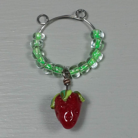 Wine Glass Charms--Lampwork Strawberry--Light Green
