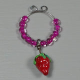 Wine Glass Charms--Lampwork Strawberry--Dark Pink