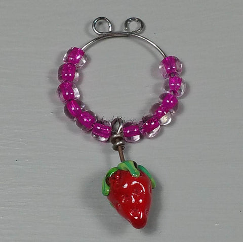 Wine Glass Charms--Lampwork Strawberry--Dark Pink