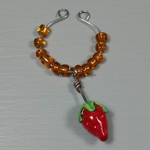 Wine Glass Charms--Lampwork Strawberry--Orange