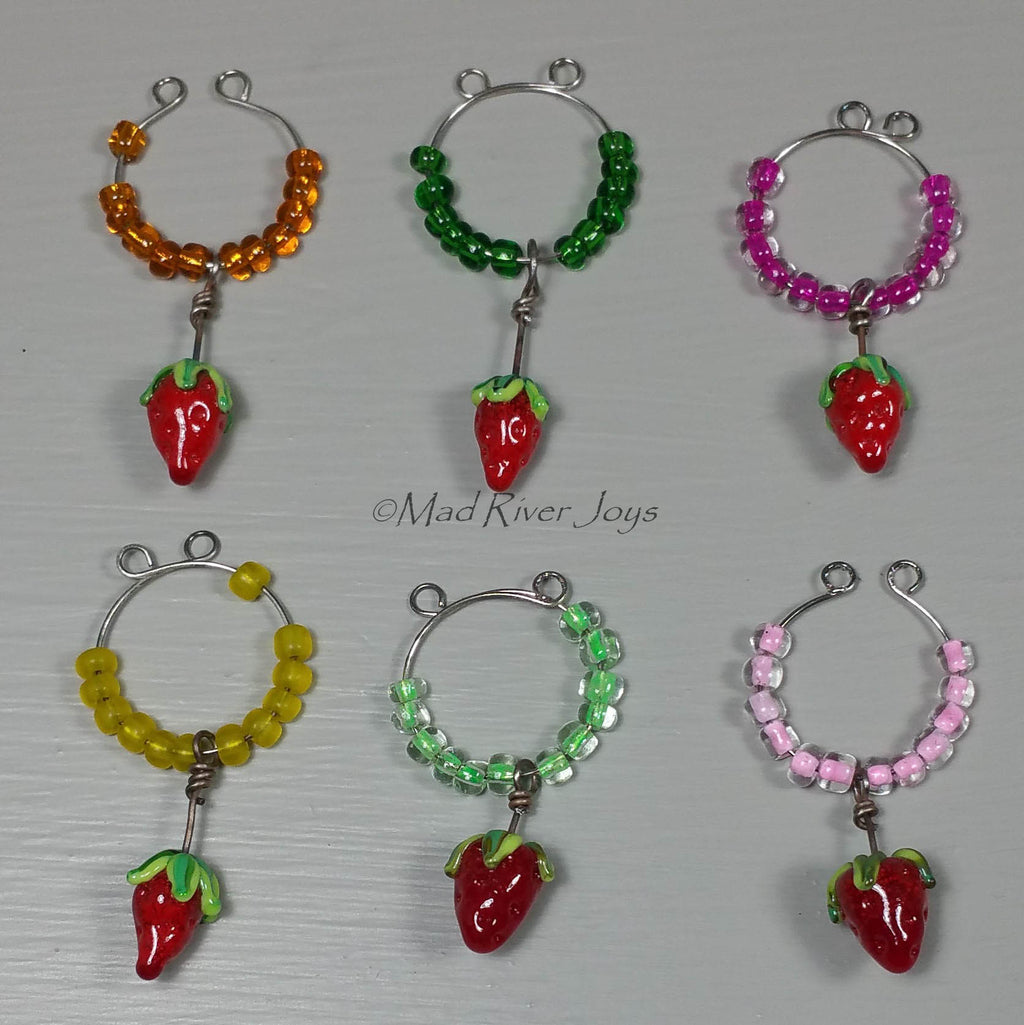 Wine Glass Charms--Lampwork Strawberry--Orange