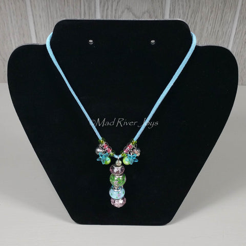 Necklace--Pink and Blue Glass Bead with Star Charms