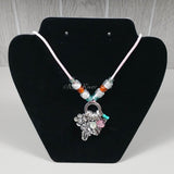 Necklace--Pink Feather/Butterfly Dangle
