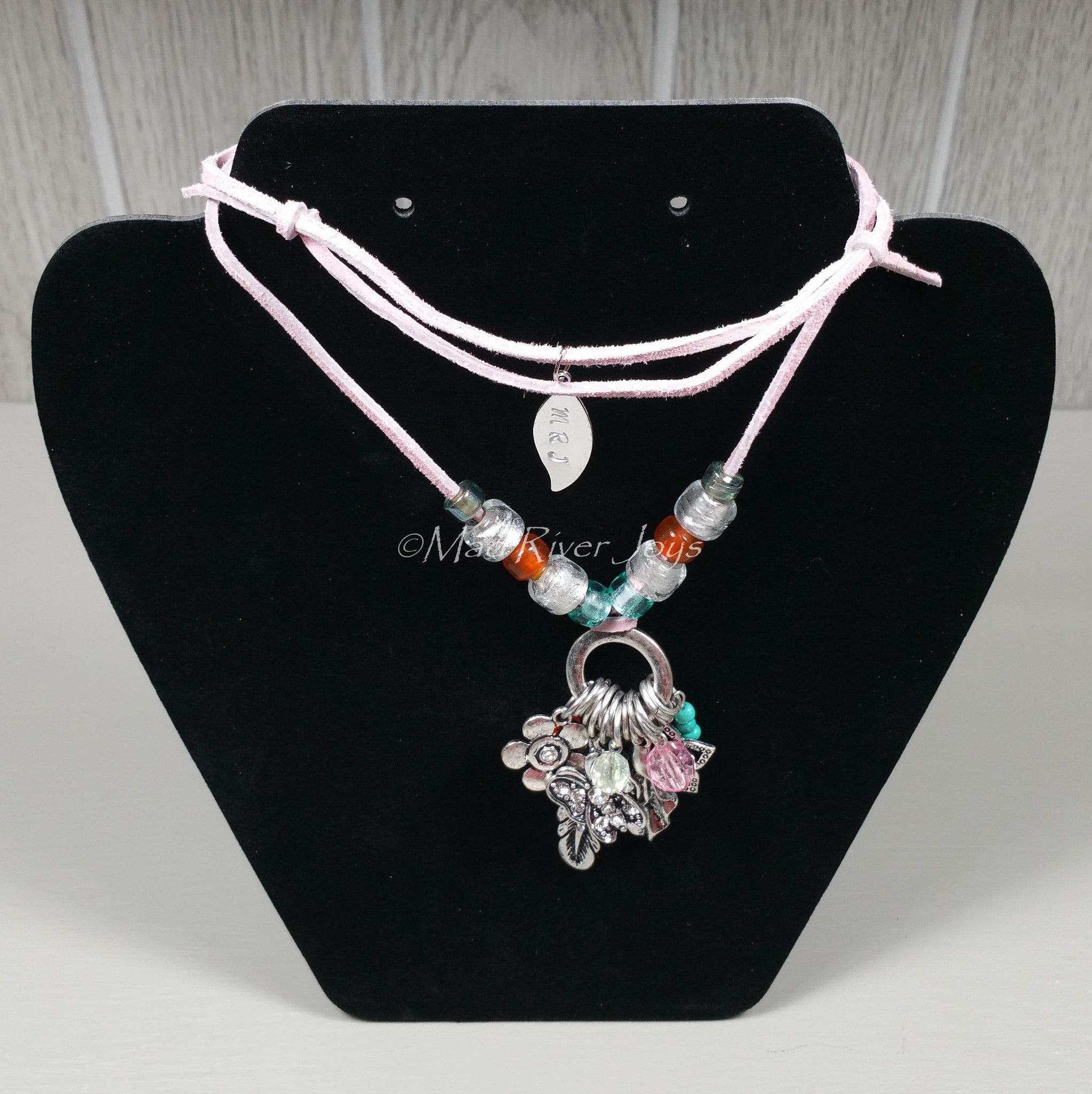 Necklace--Pink Feather/Butterfly Dangle