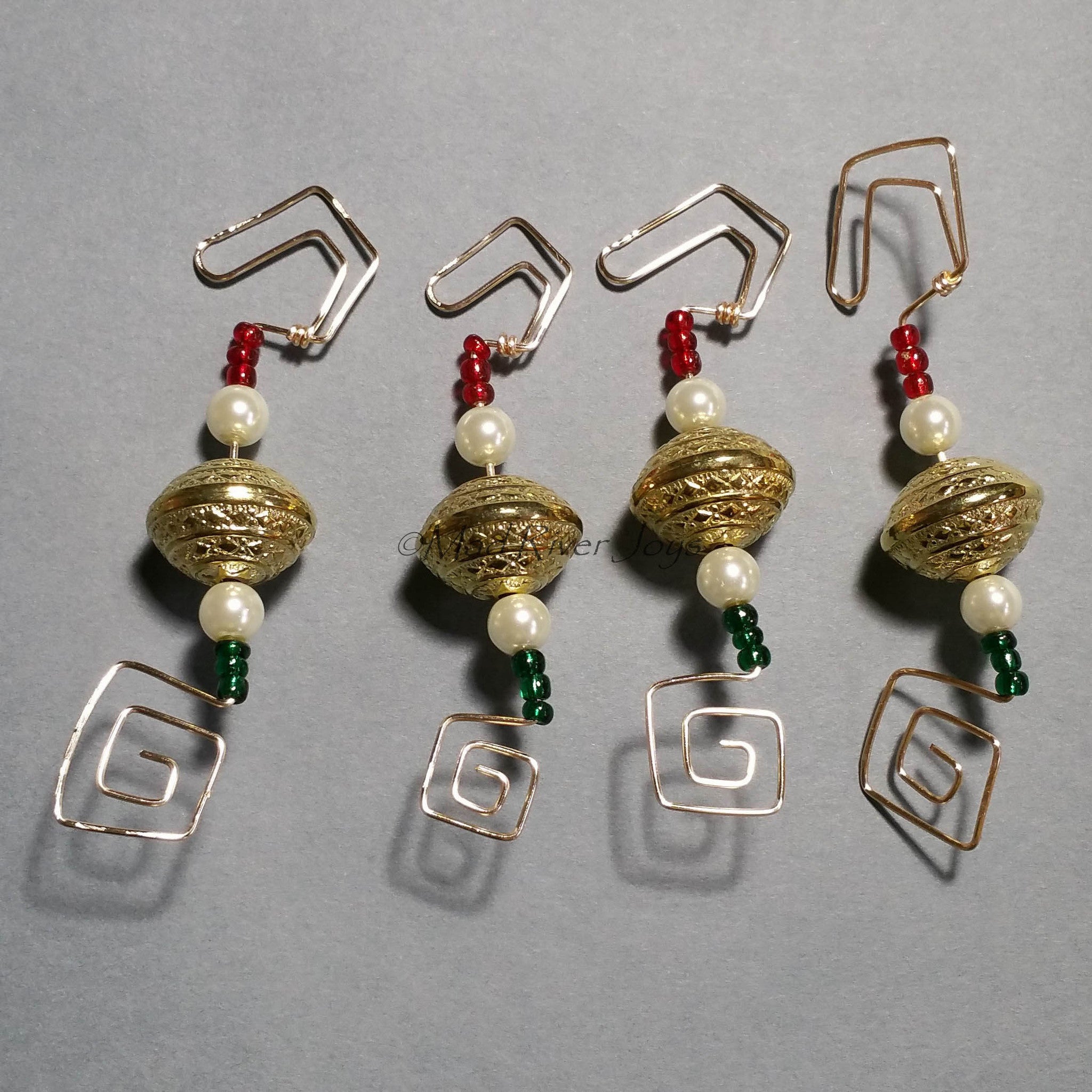 Ornament Hanger--Gold and Glass Pearl Christmas--One