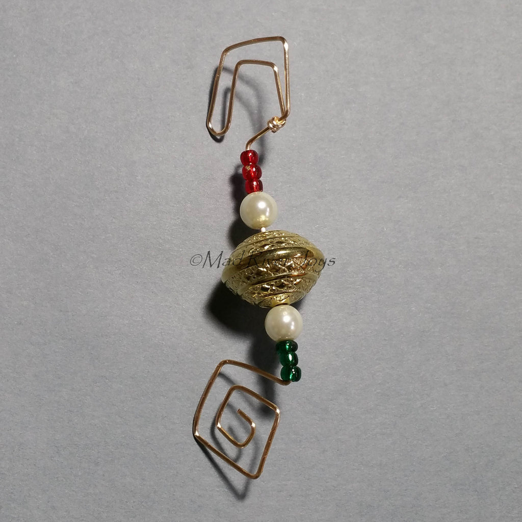 Ornament Hanger--Gold and Glass Pearl Christmas--Set of 12