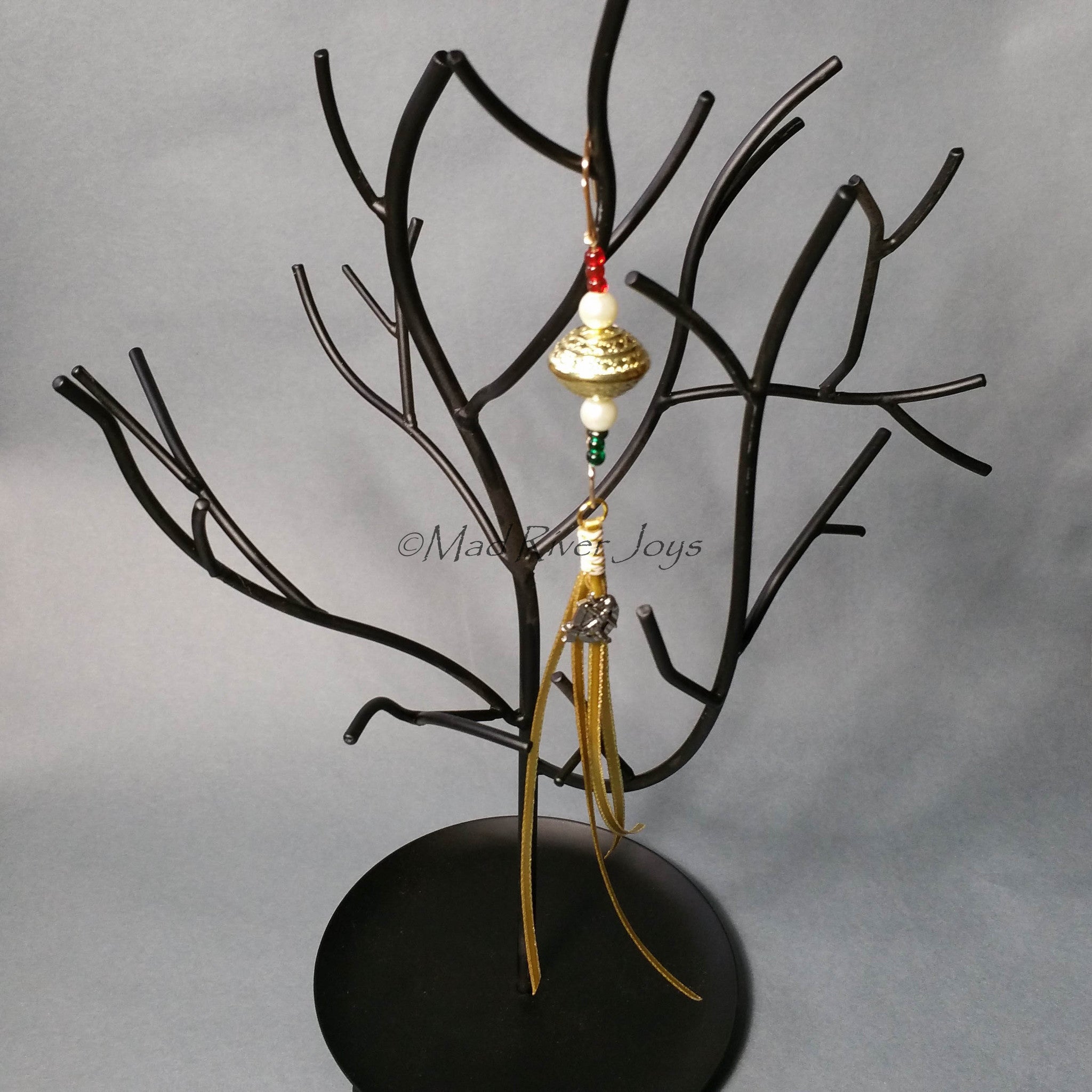 Ornament Hanger--Gold and Glass Pearl Christmas--Set of 4