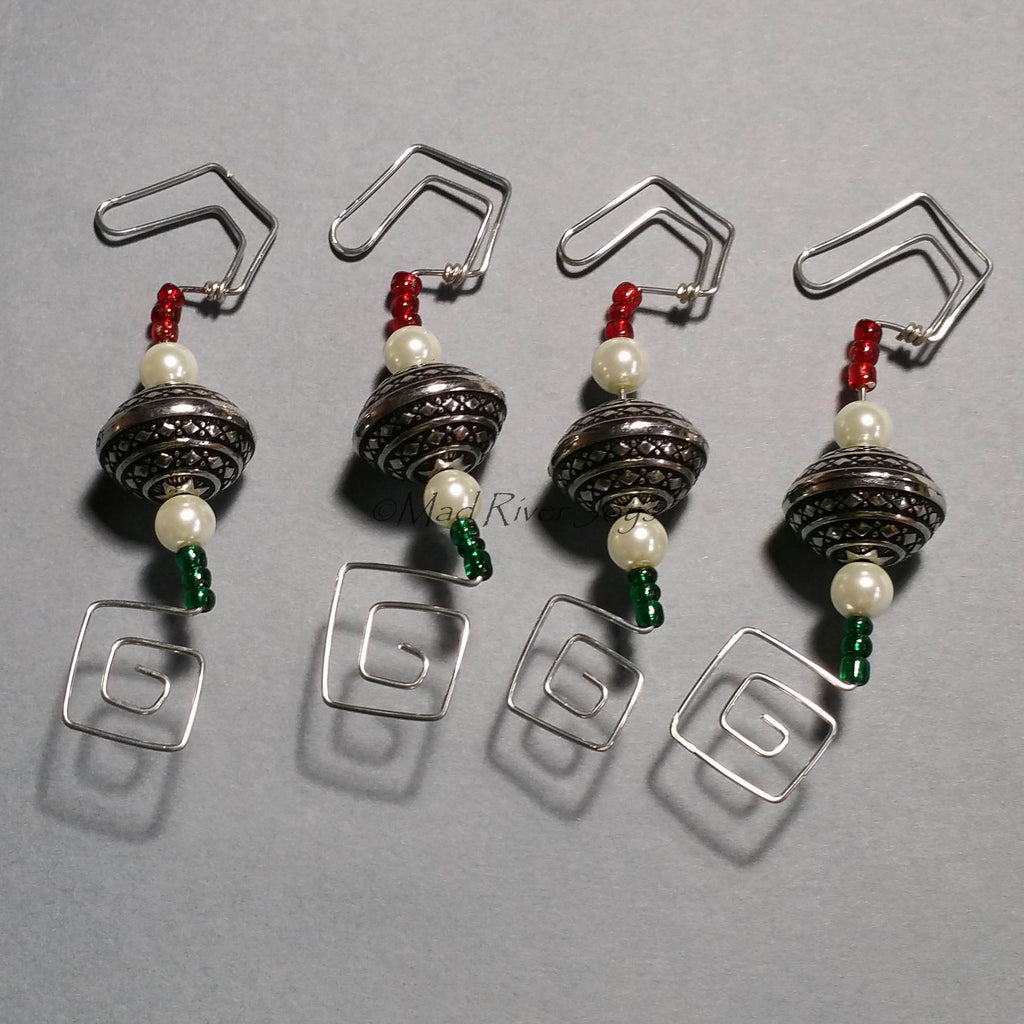 Ornament Hanger--Silver and Glass Pearl Christmas--Set of 4