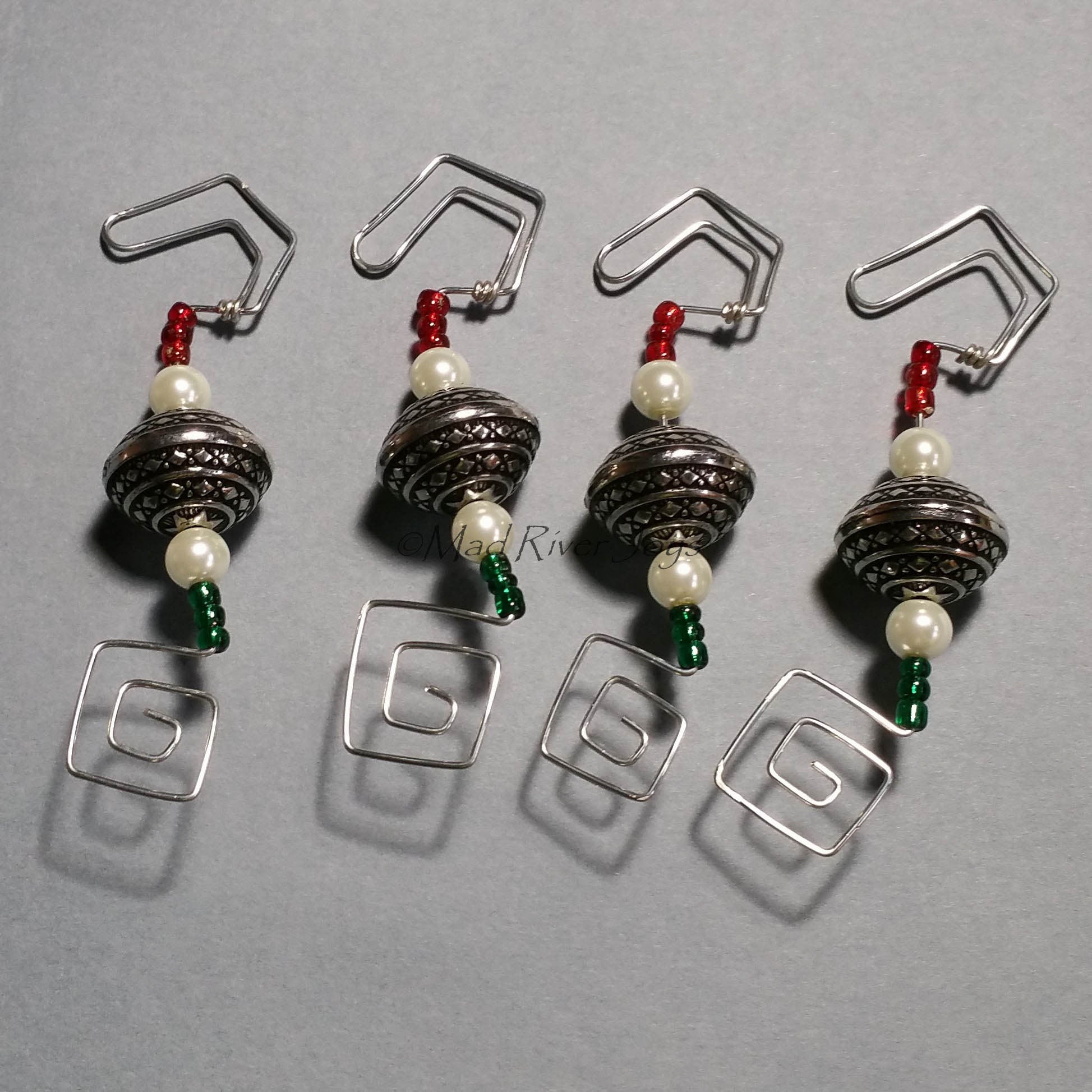 Ornament Hanger--Silver and Glass Pearl Christmas--Set of 4