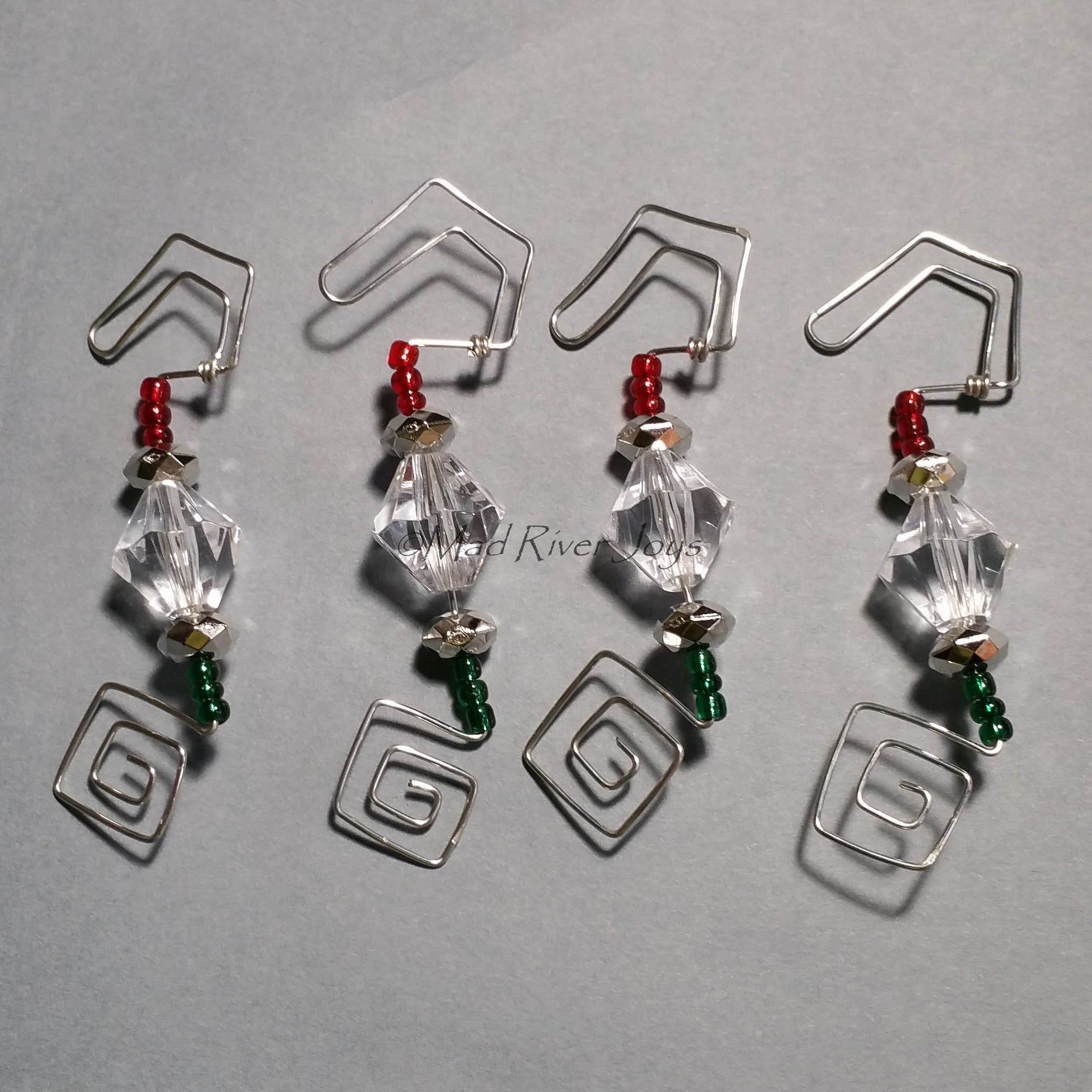 Ornament Hanger--Silver and Acrylic Crystal Christmas--Set of 12