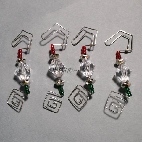 Ornament Hanger--Silver and Acrylic Crystal Christmas--Set of 12