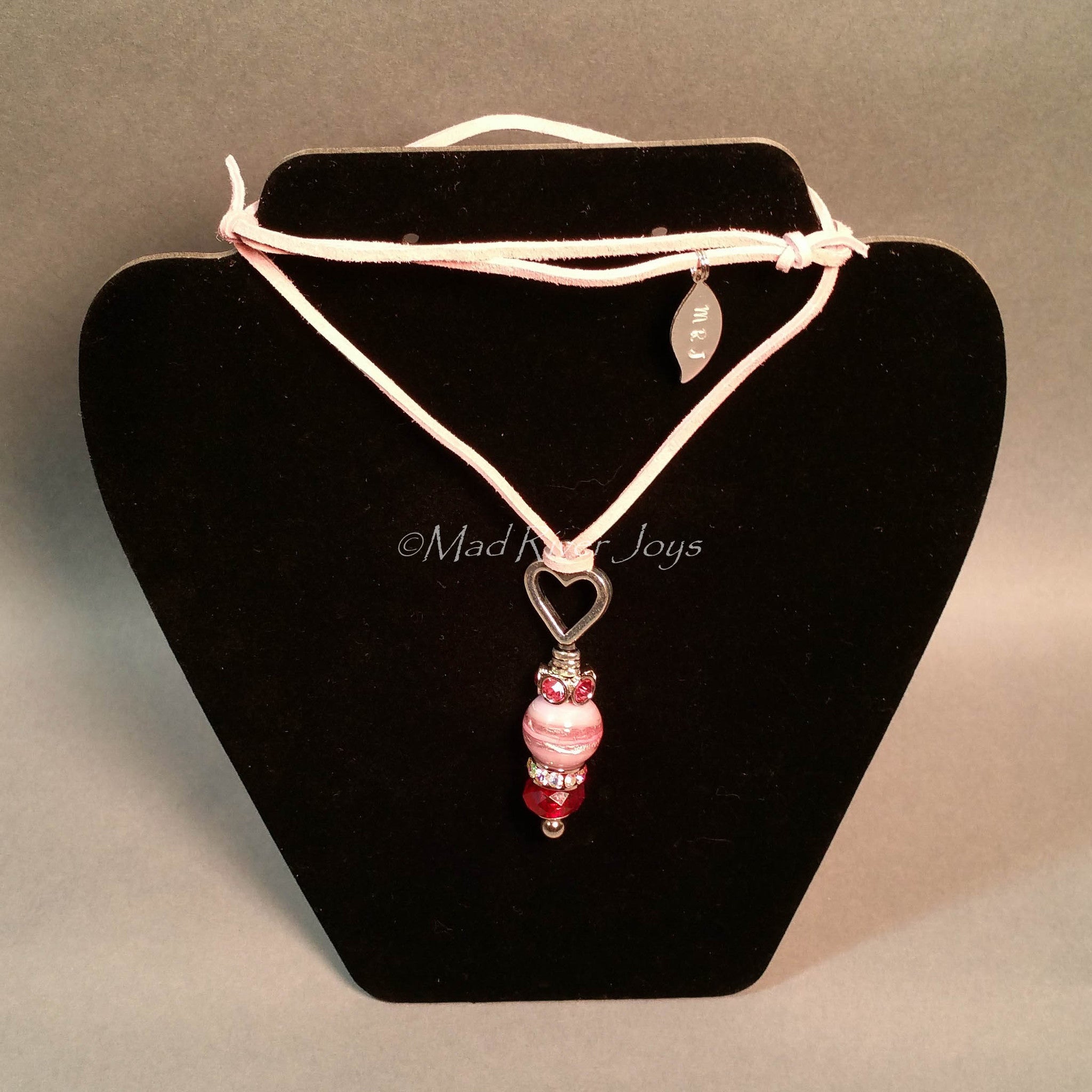 Necklace--Pink Swirl Heart Drop