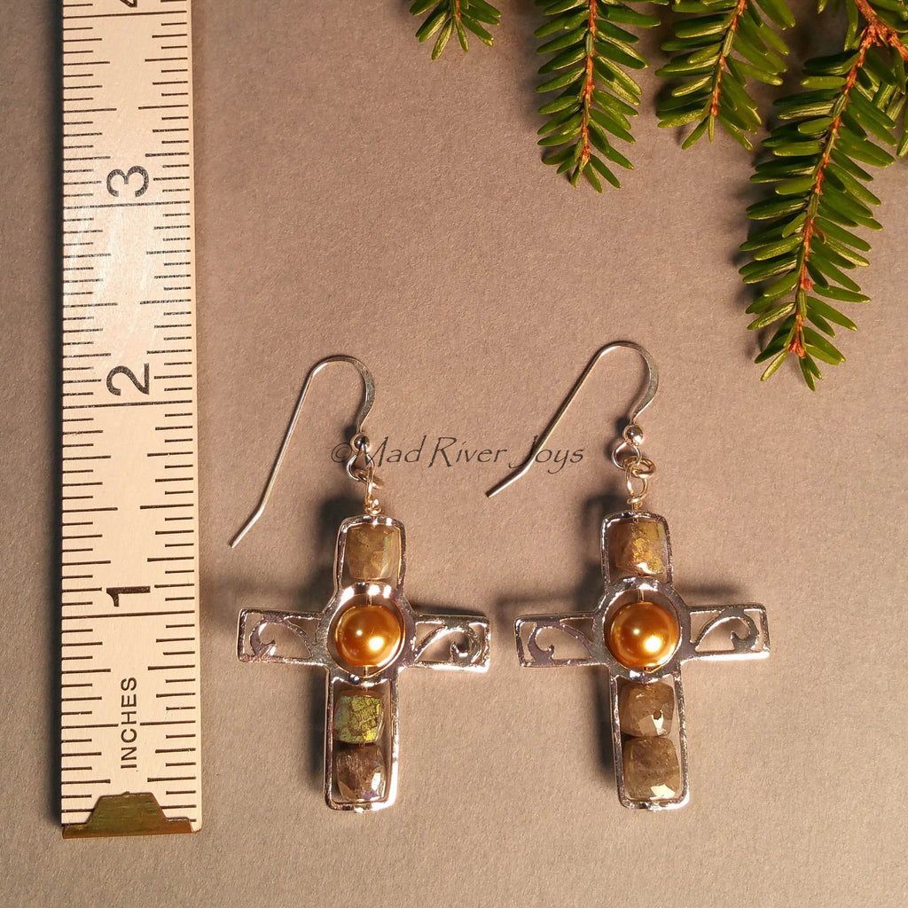 Earrings--Silver Cross--God's Shining Light