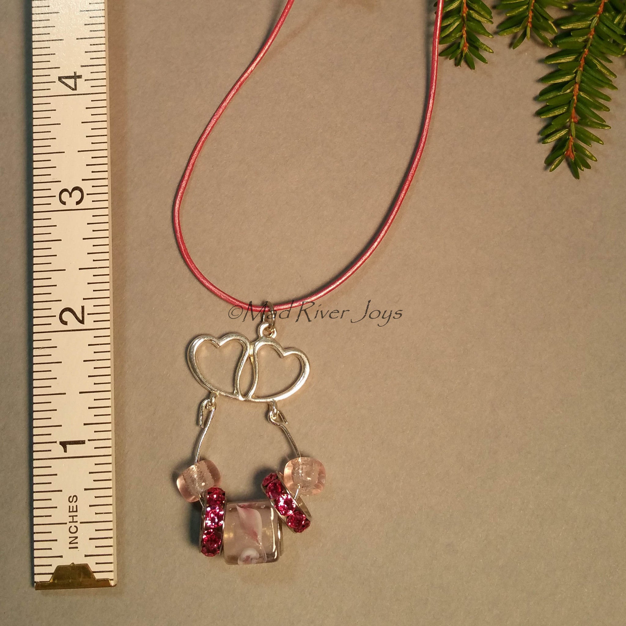 Necklace--Twin Hearts Focal in Pink