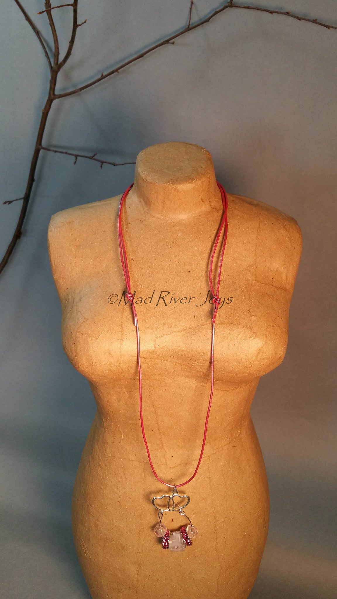 Necklace--Twin Hearts Focal in Pink