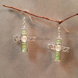 Earrings--Silver Cross--Light Green AB