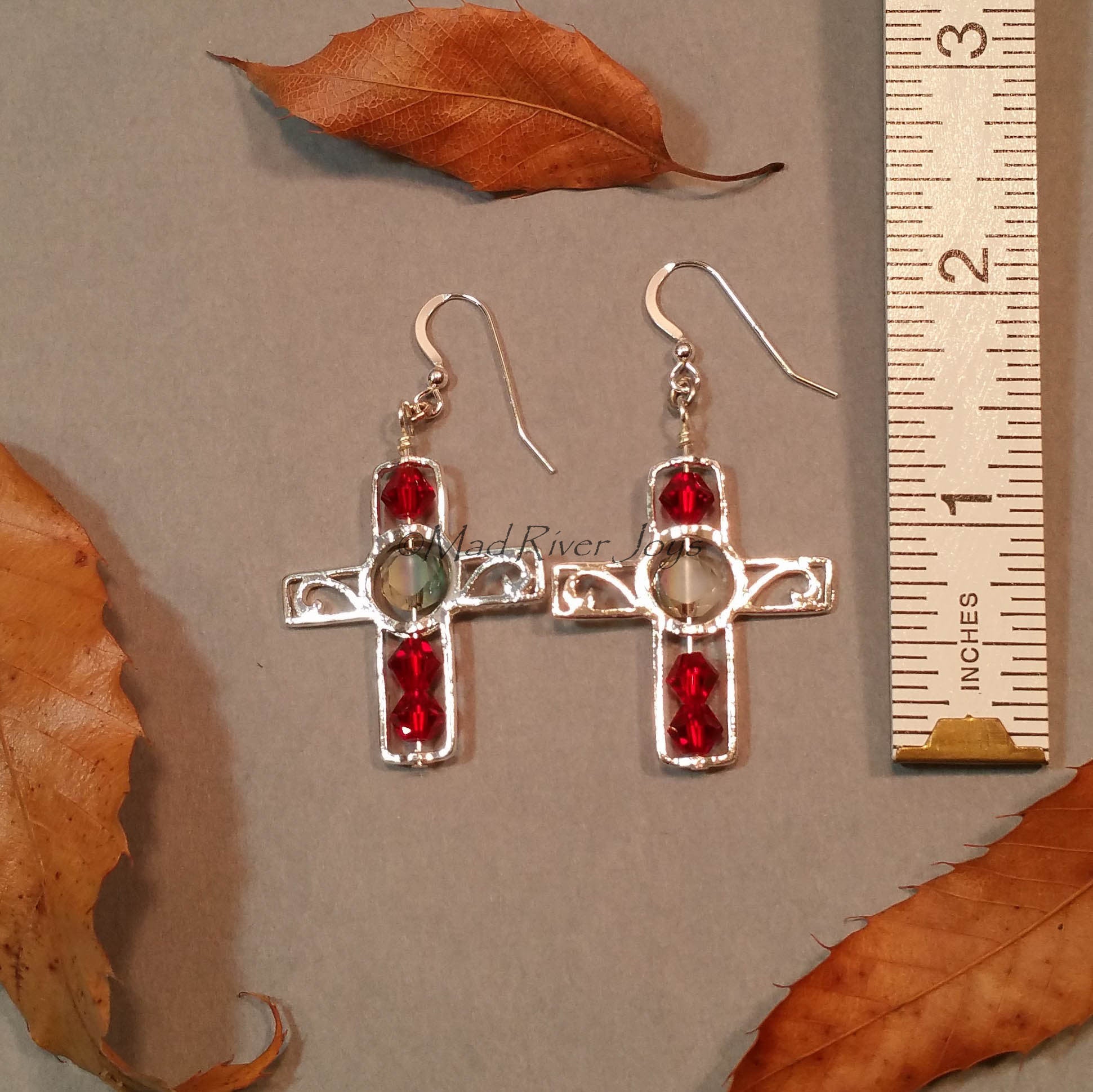 Earrings--Silver Cross--Jesus' Blood And Loaves