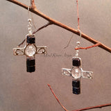 Earrings--Silver Cross--Crystal/Cobalt Goldstone