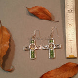 Necklace--Silver Cross--Light Green AB