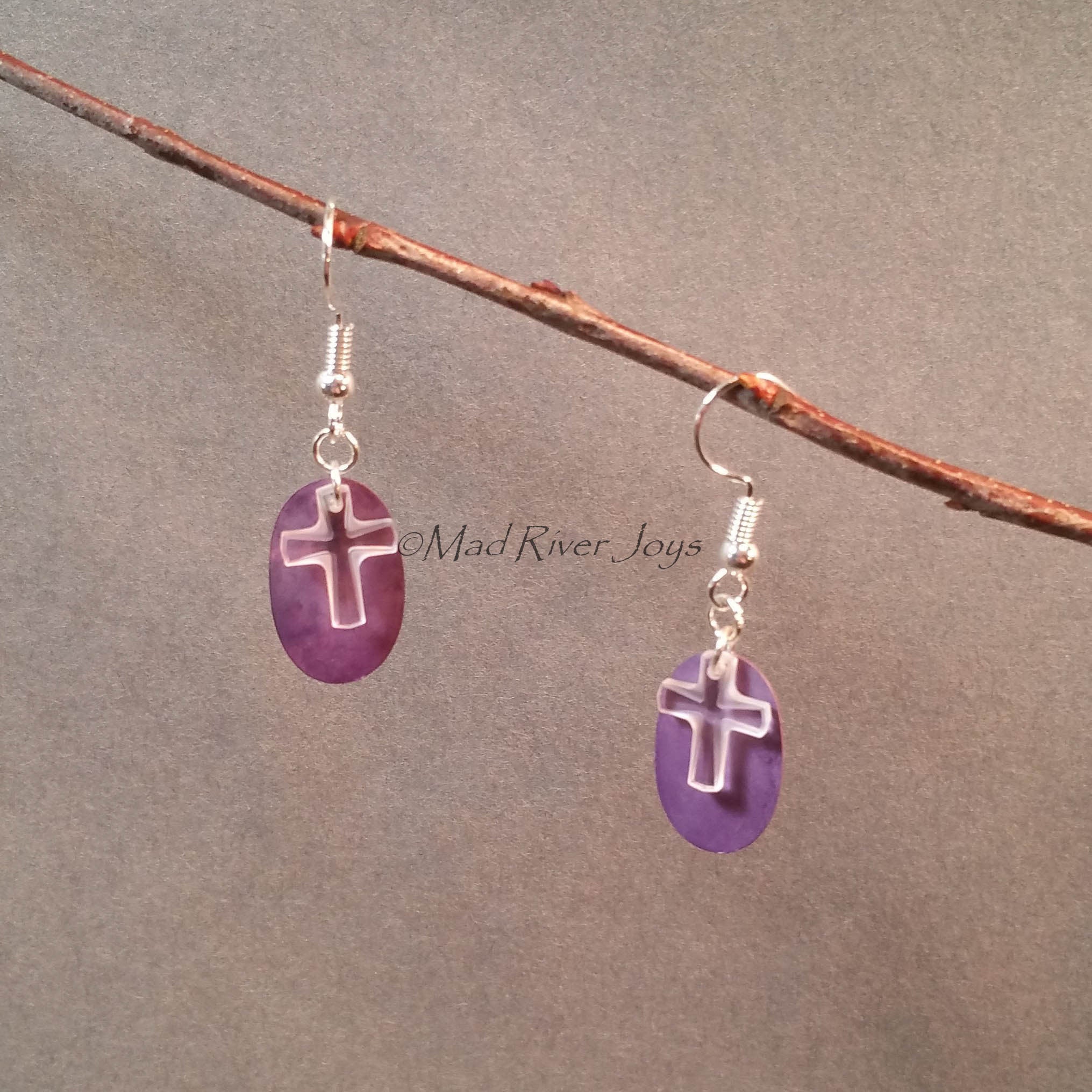 Earrings--Crystal Cross--Purple/Silver