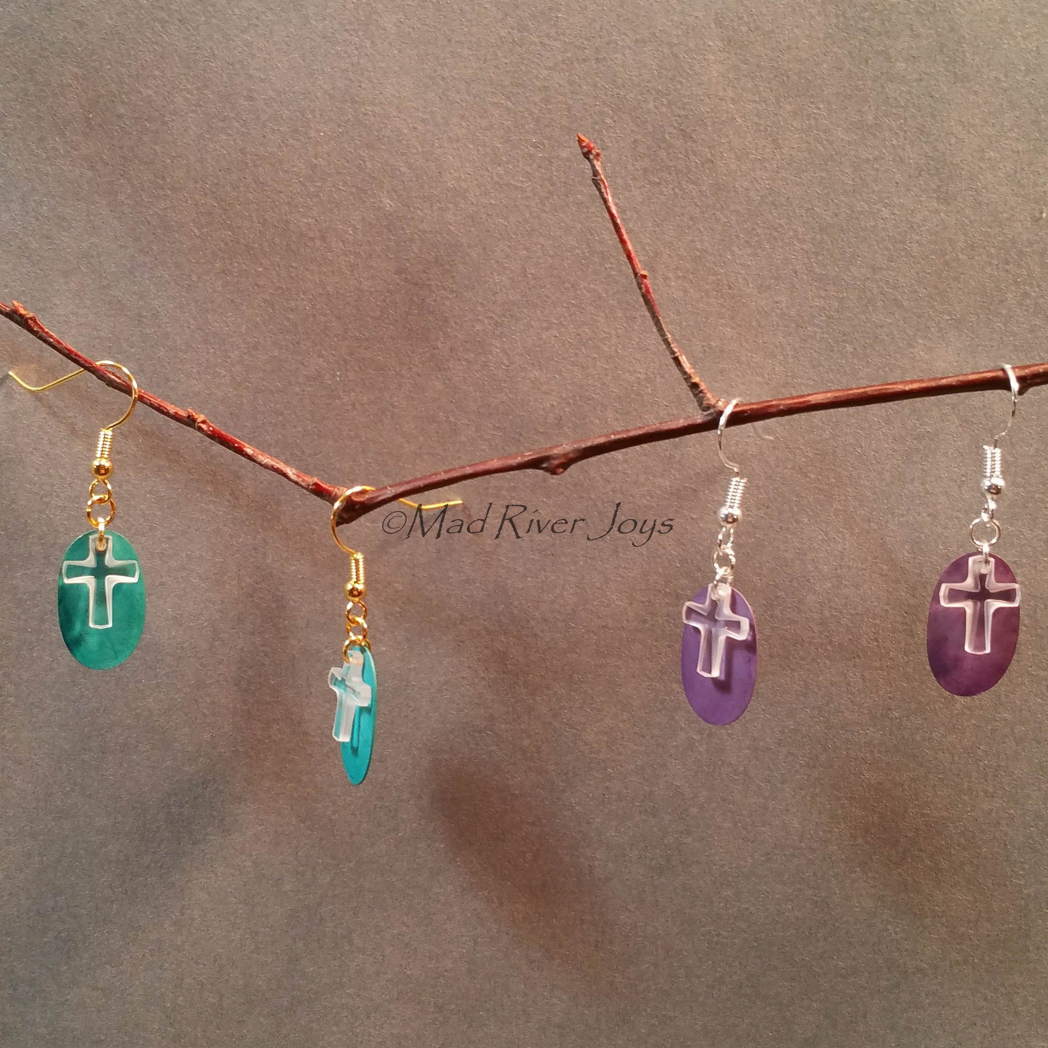 Earrings--Crystal Cross--Purple/Silver