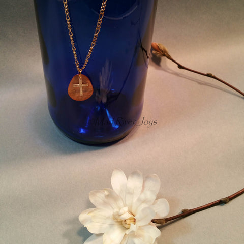 Necklace--Capiz Cross--Orange/Gold
