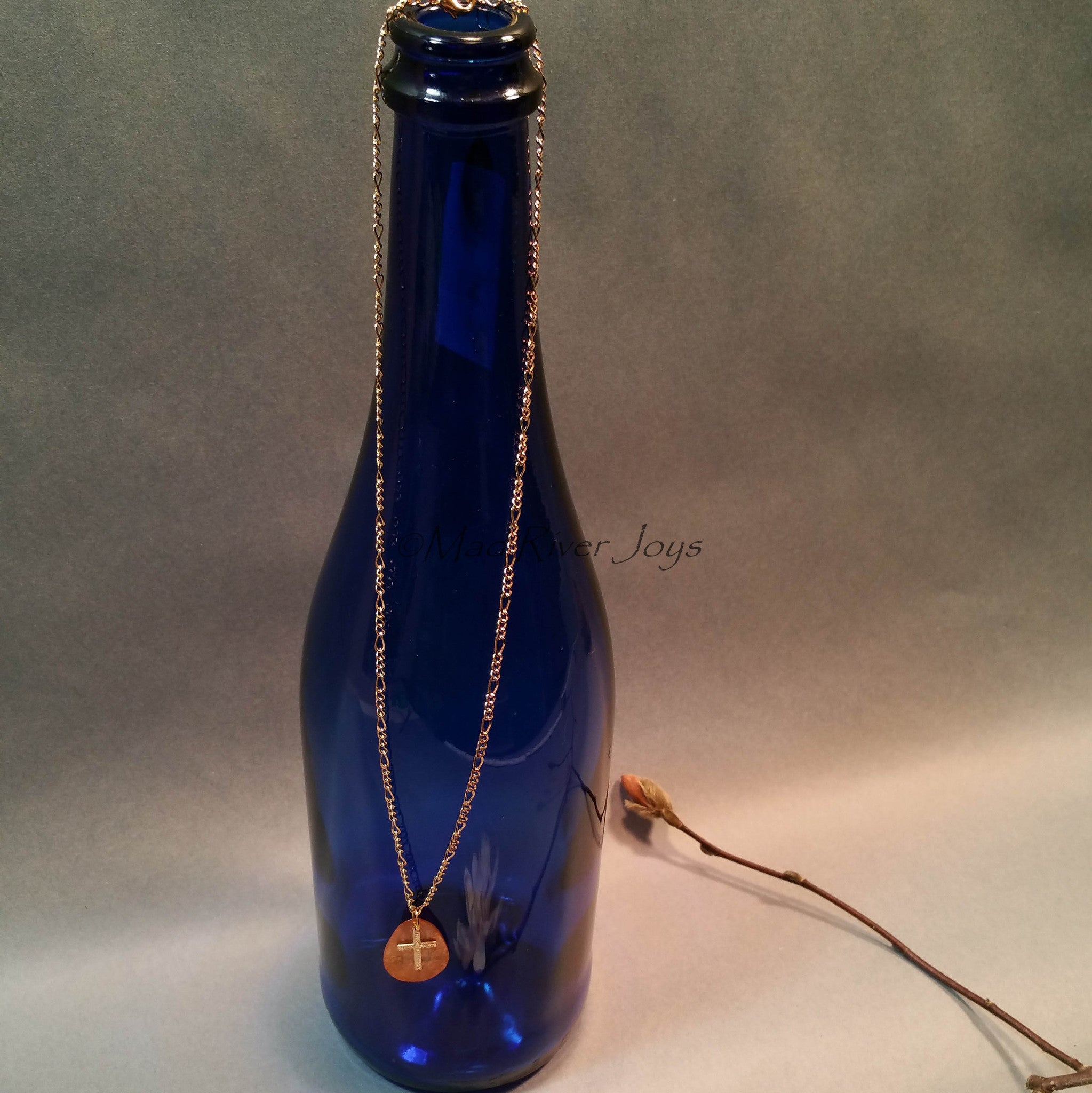 Necklace--Capiz Cross--Orange/Gold