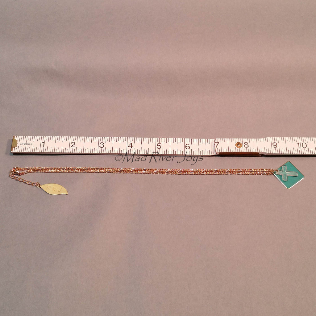 Necklace--Crystal Cross--Teal/Gold