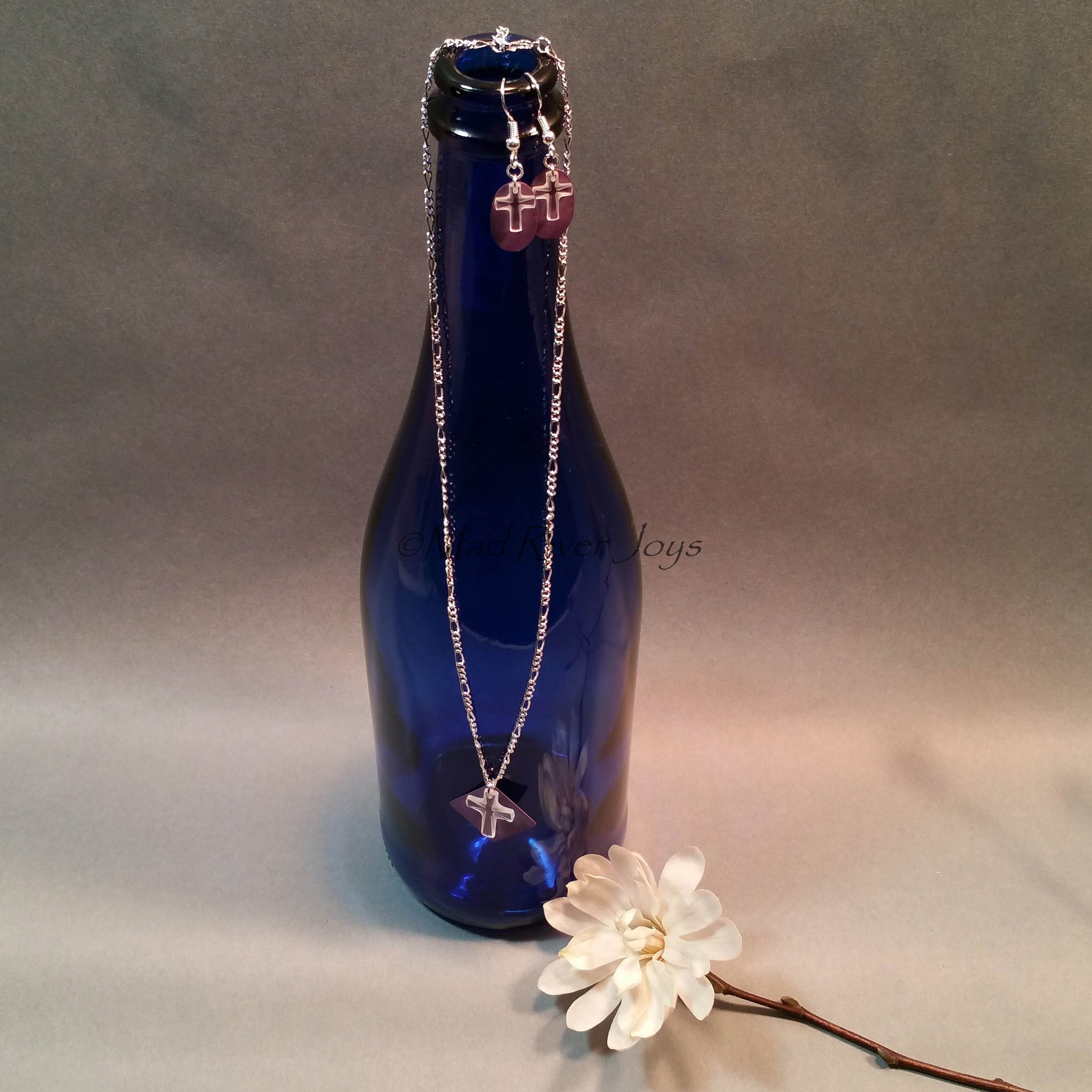 Necklace--Crystal Cross--Purple/Silver