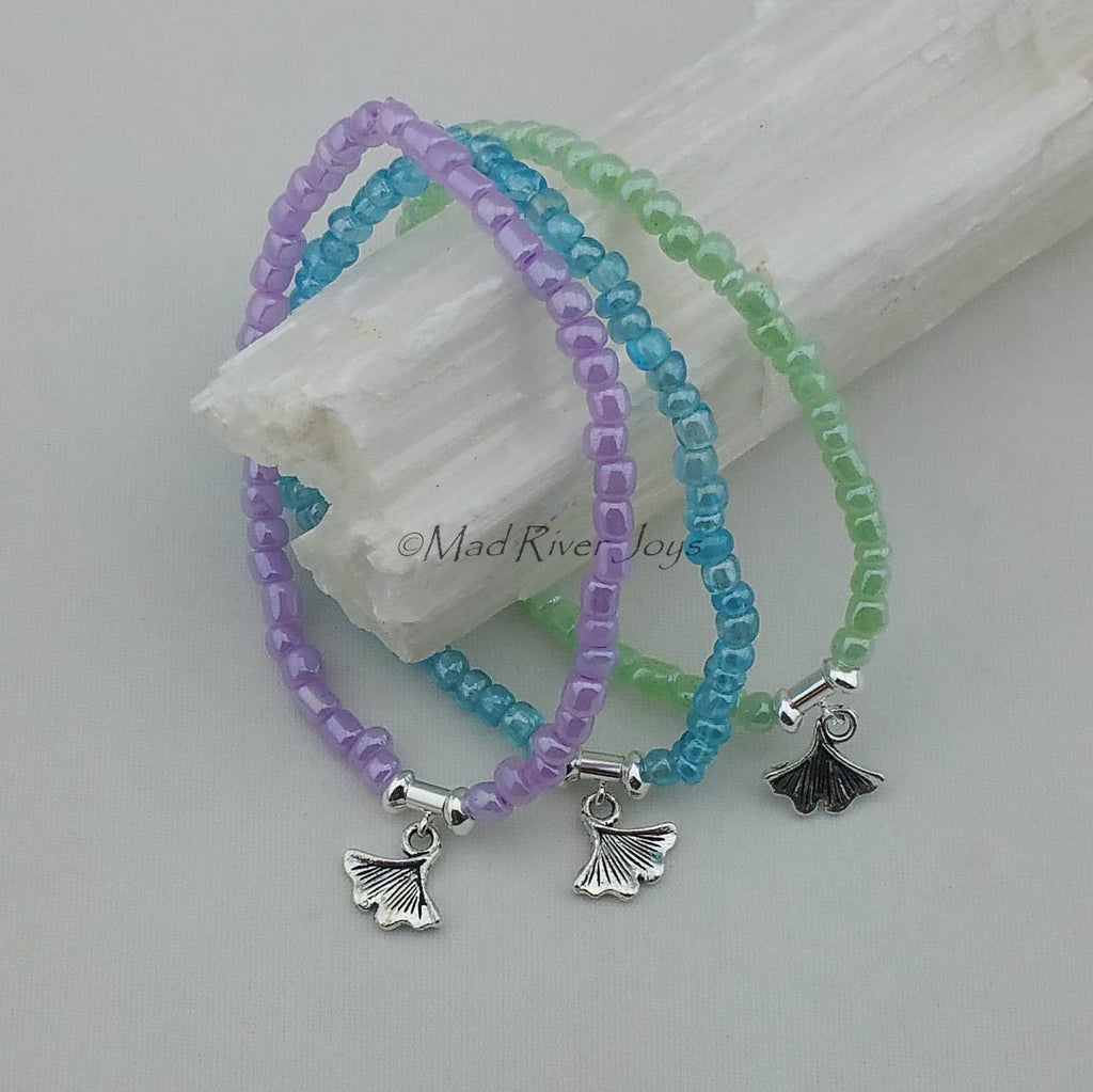 Bracelet--Stretch--Ginkgo Leaf Charm