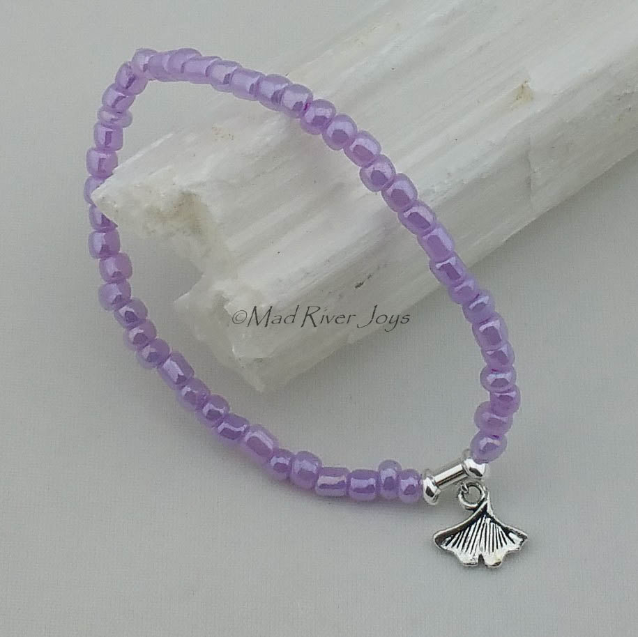 Bracelet--Stretch--Ginkgo Leaf Charm
