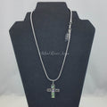 Necklace--Silver Cross--Light Green AB