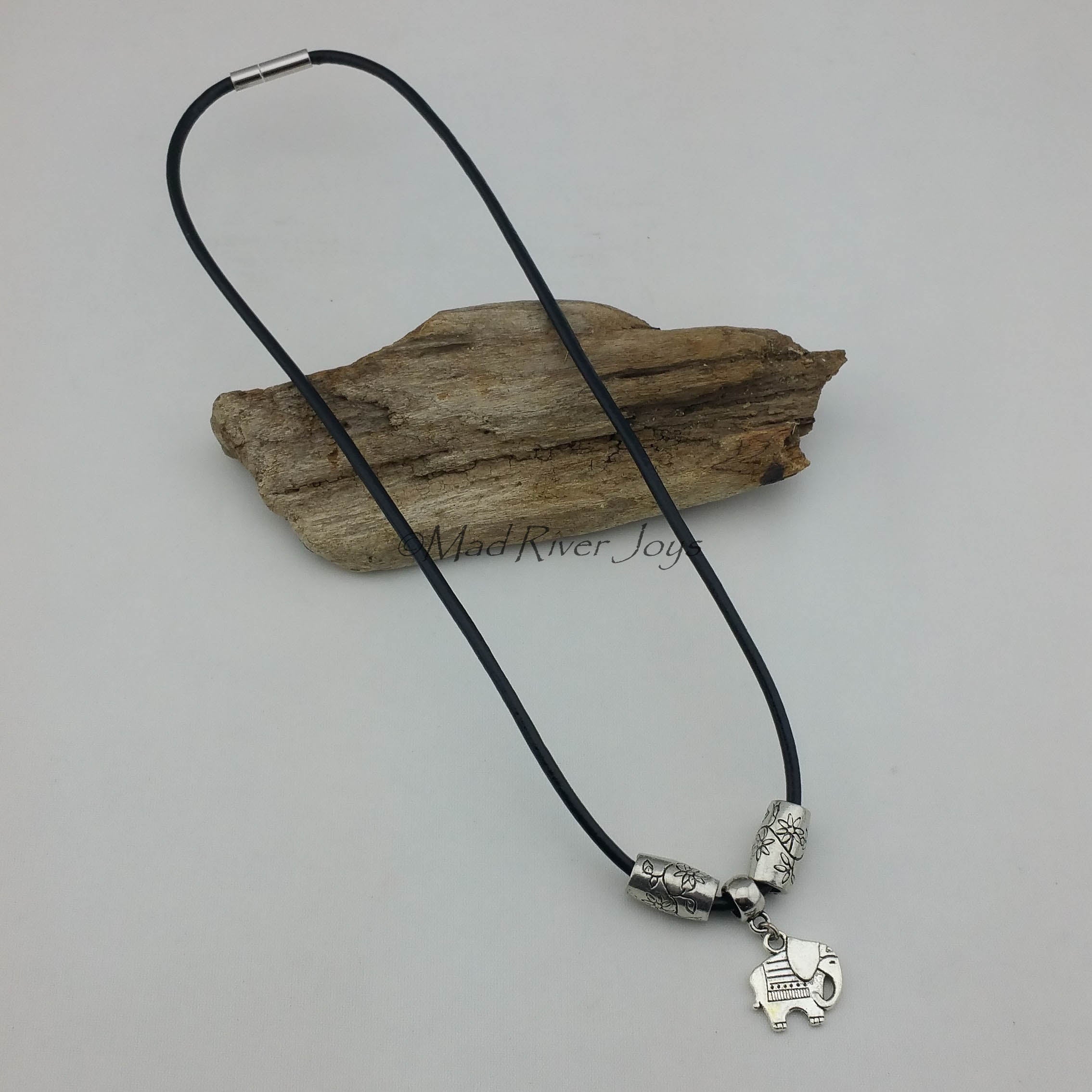 Necklace--Elephant on Leather