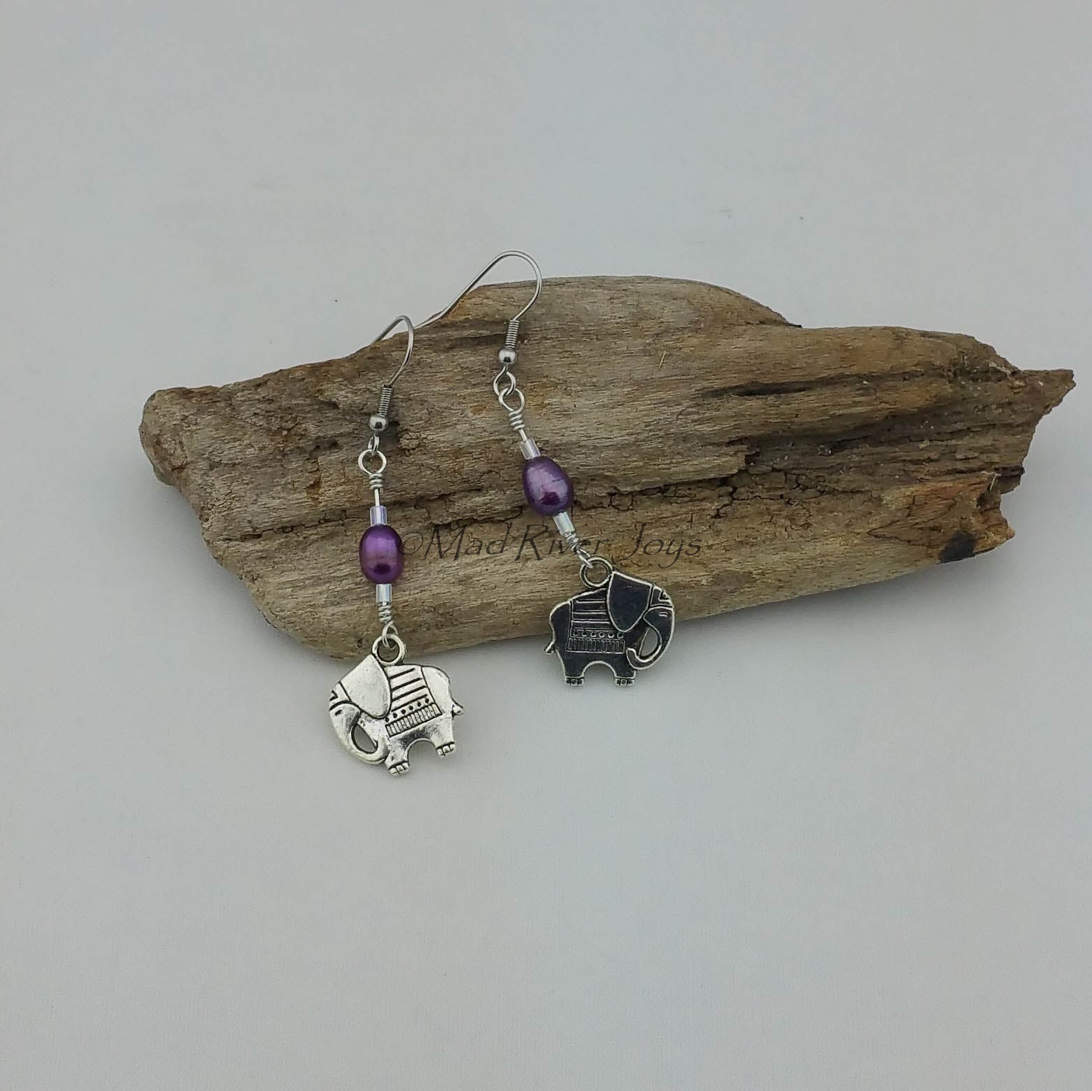 Earrings--Elephant with Freshwater Pearls