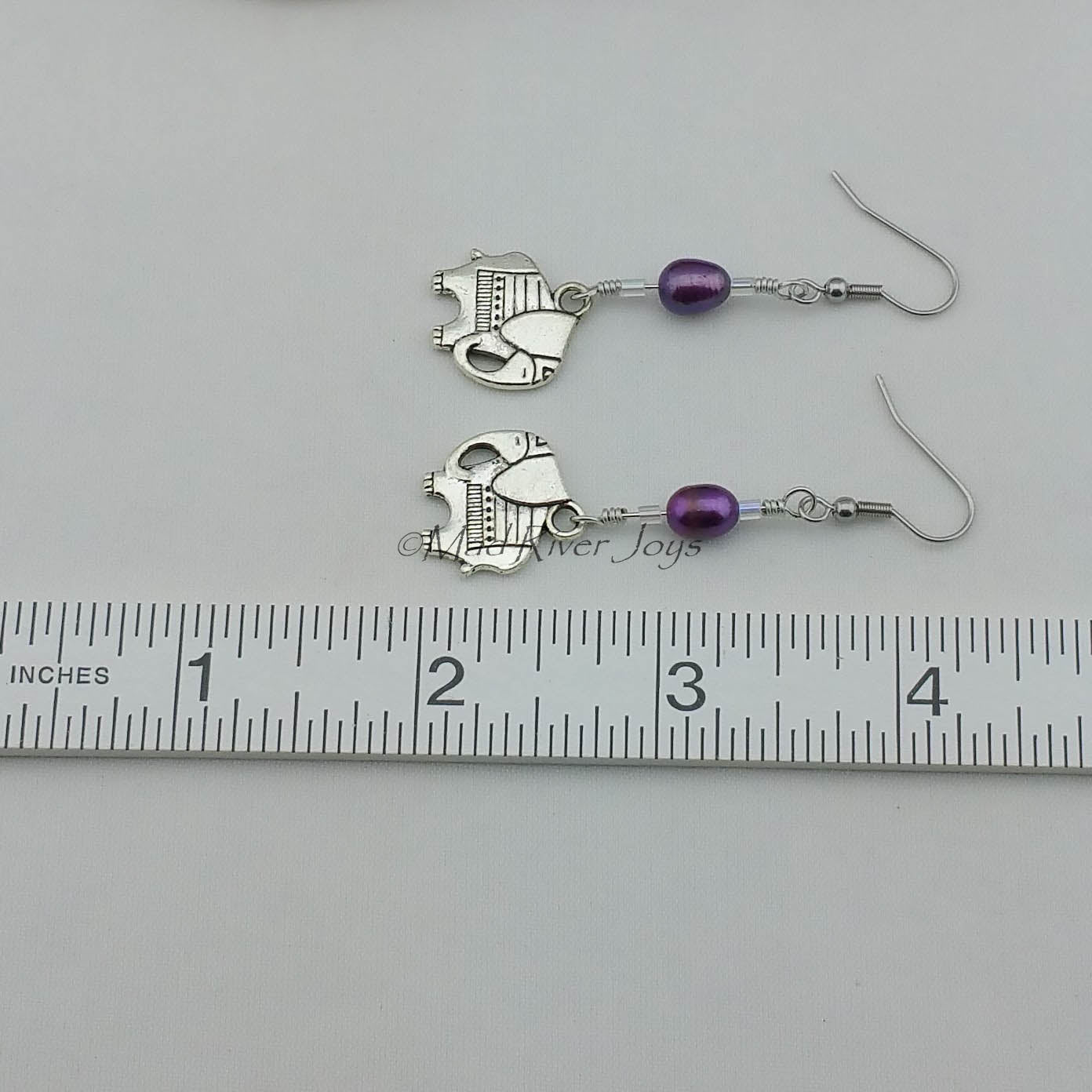 Earrings--Elephant with Freshwater Pearls