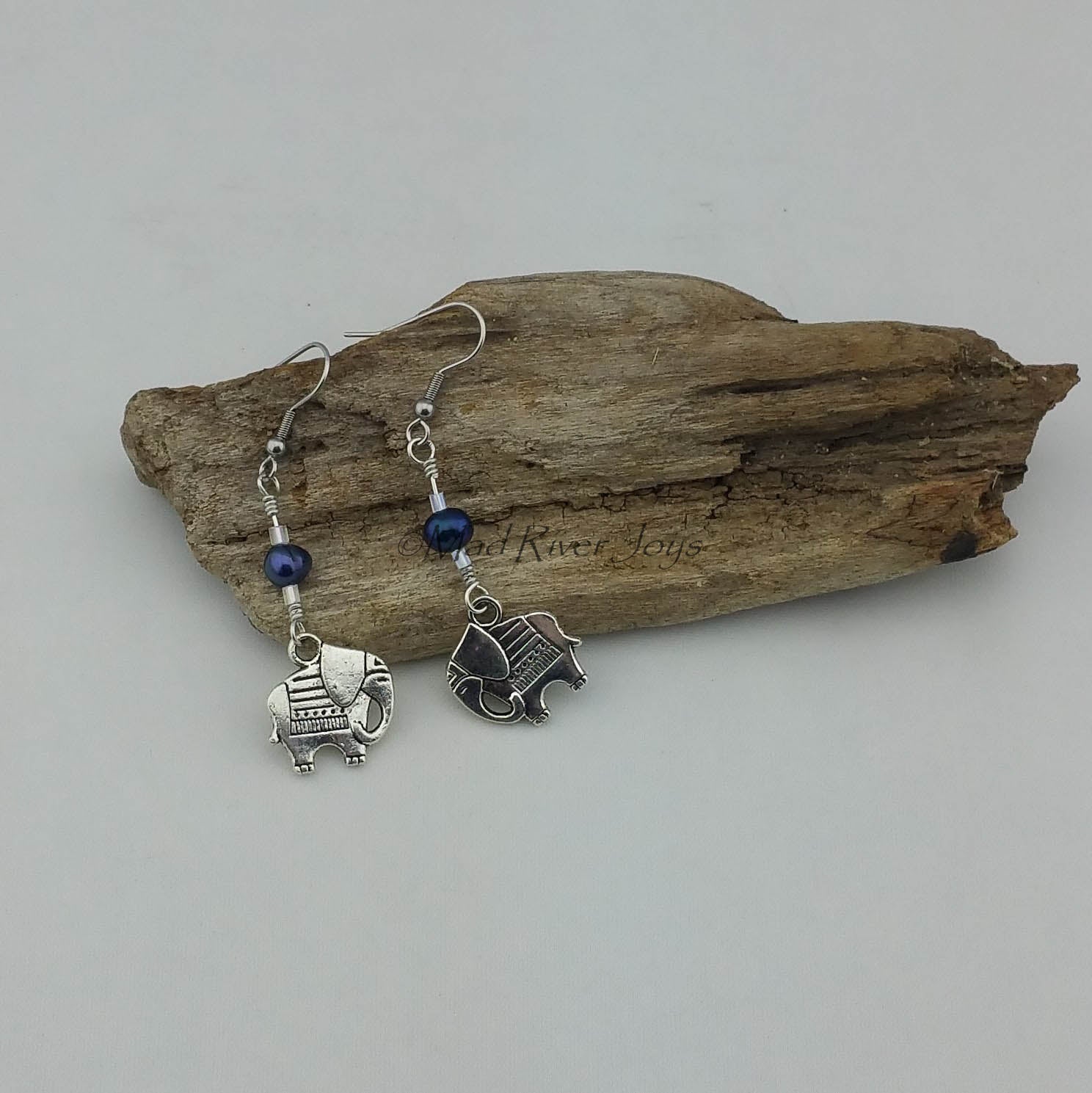 Earrings--Elephant with Freshwater Pearls